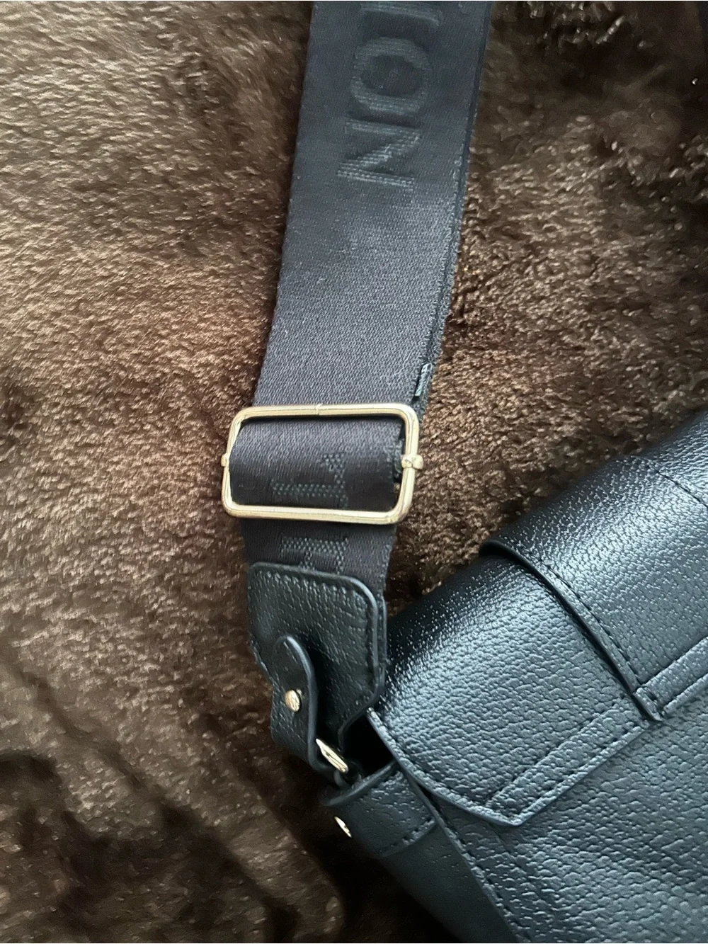 True Religion Black Crossbody Bag with Gold Horseshoe Accent
